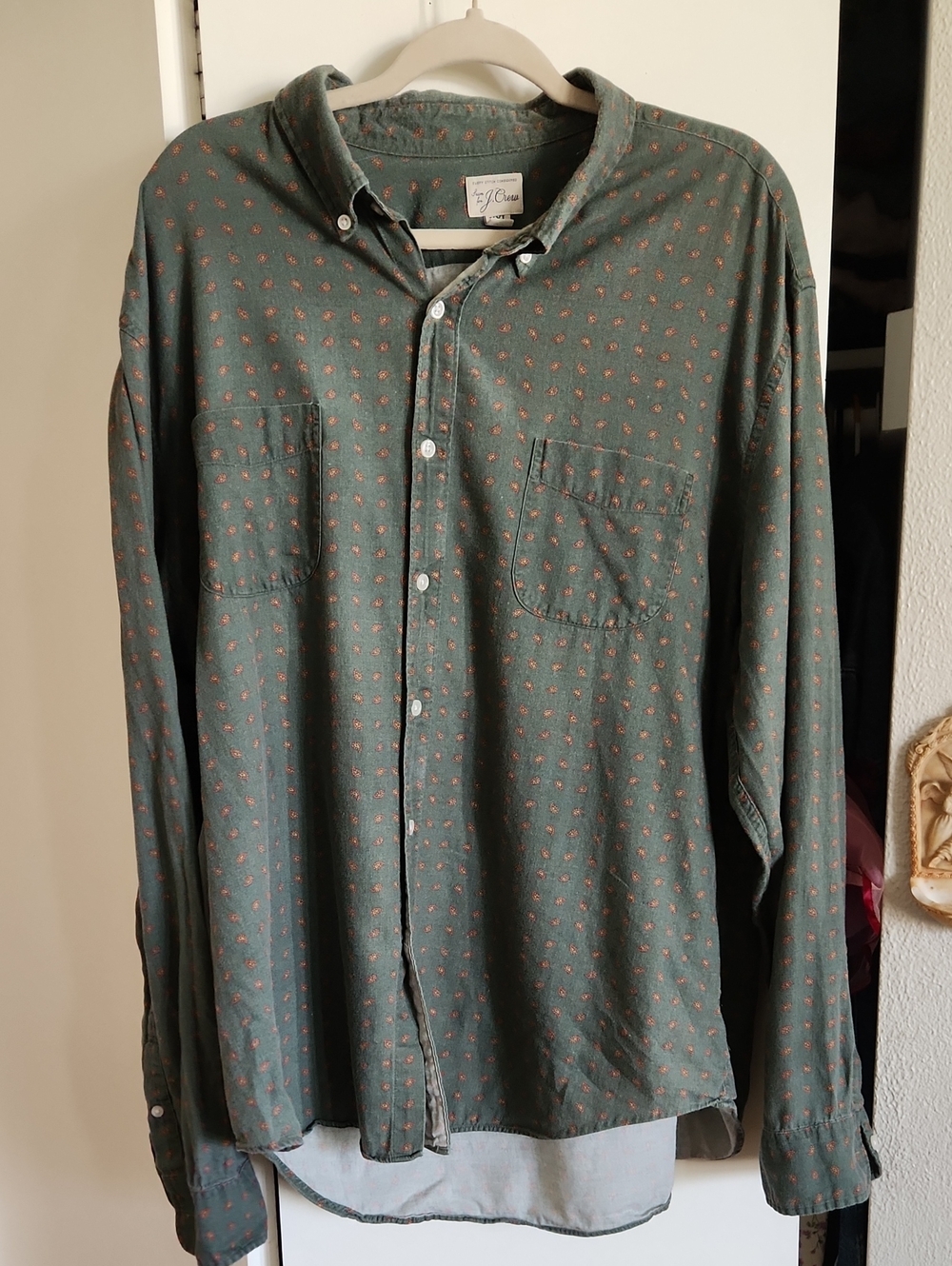 Vintage J. Crew Olive Green  Long-Sleeve Button-Down Cotton/ Wool Blend Sz XXL